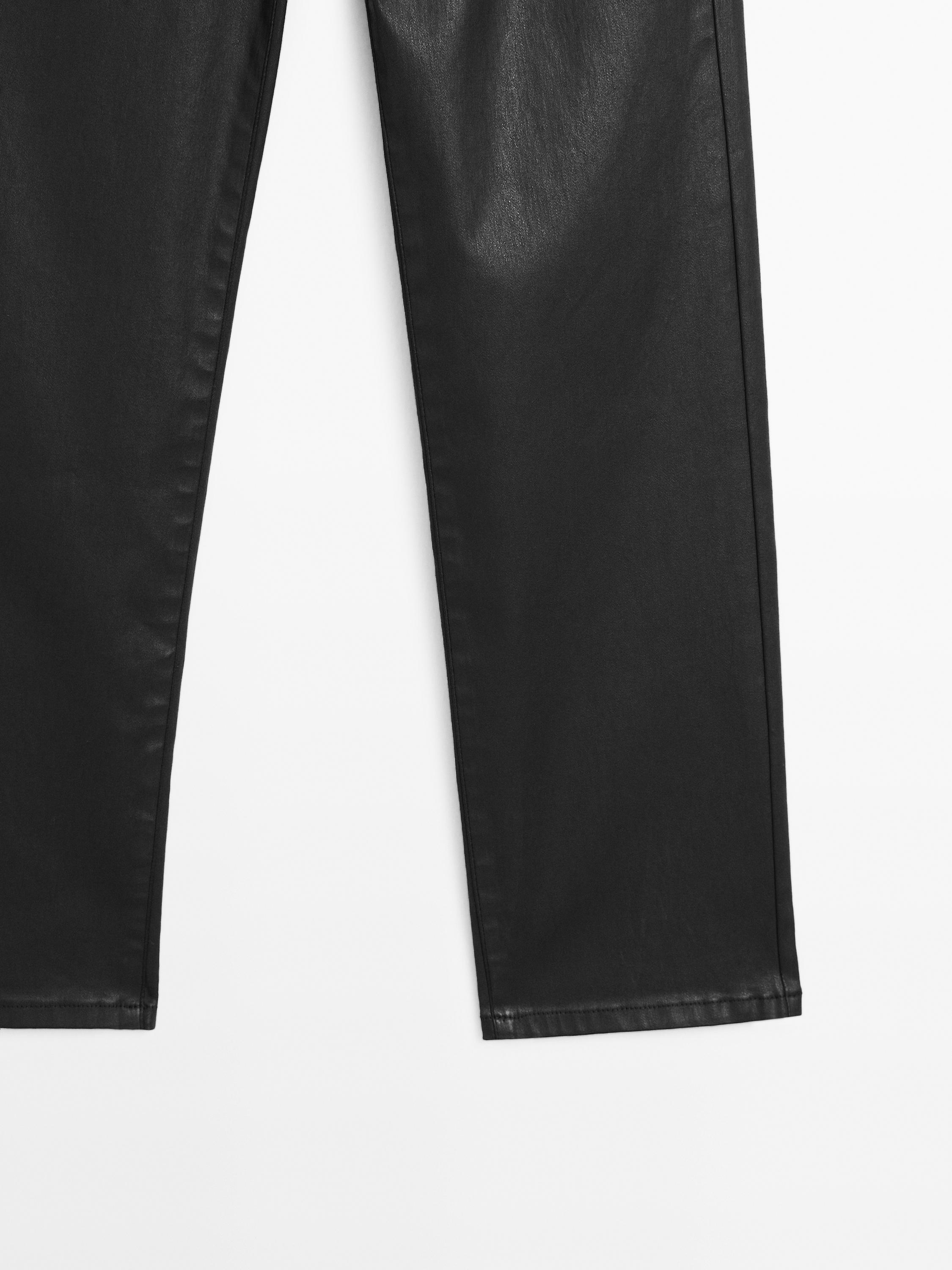 High-waist straight-leg waxed trousers
